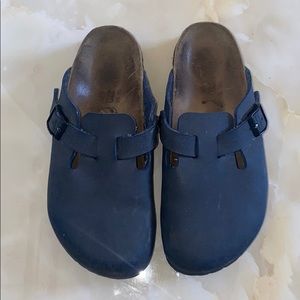 Navy Birkenstock clogs